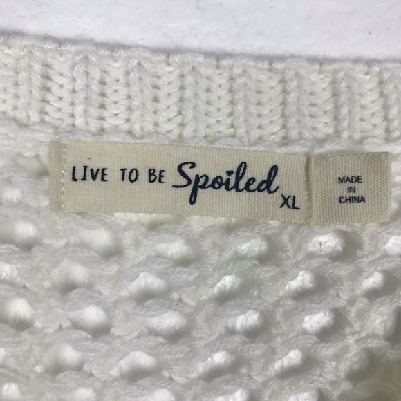Live To Be Spoiled Crochet Sweater Size XL Beige - Picture 3 of 4